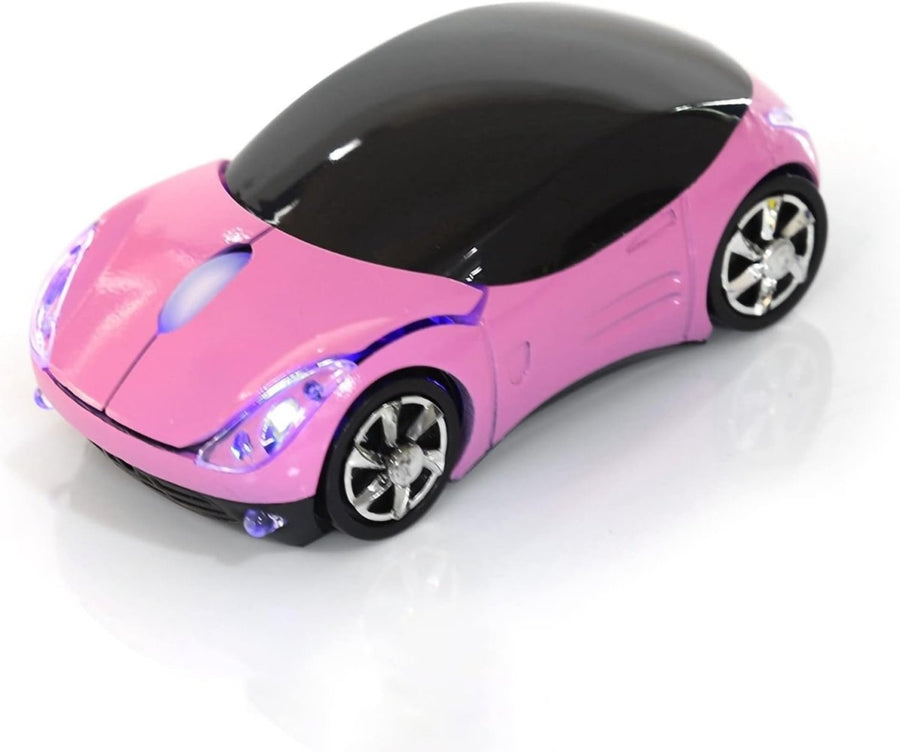Pink Car Shaped Wireless Mouse 1600DPI LED Optical USB Laptop PC - Kwikley
