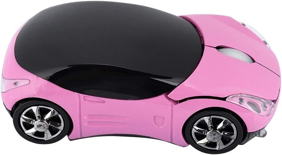 Pink Car Shaped Wireless Mouse 1600DPI LED Optical USB Laptop PC - Kwikley
