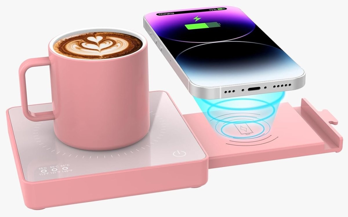 Pink Coffee Mug Warmer 15W Wireless Charger 3 Temp 8H Auto Off - Kwikley