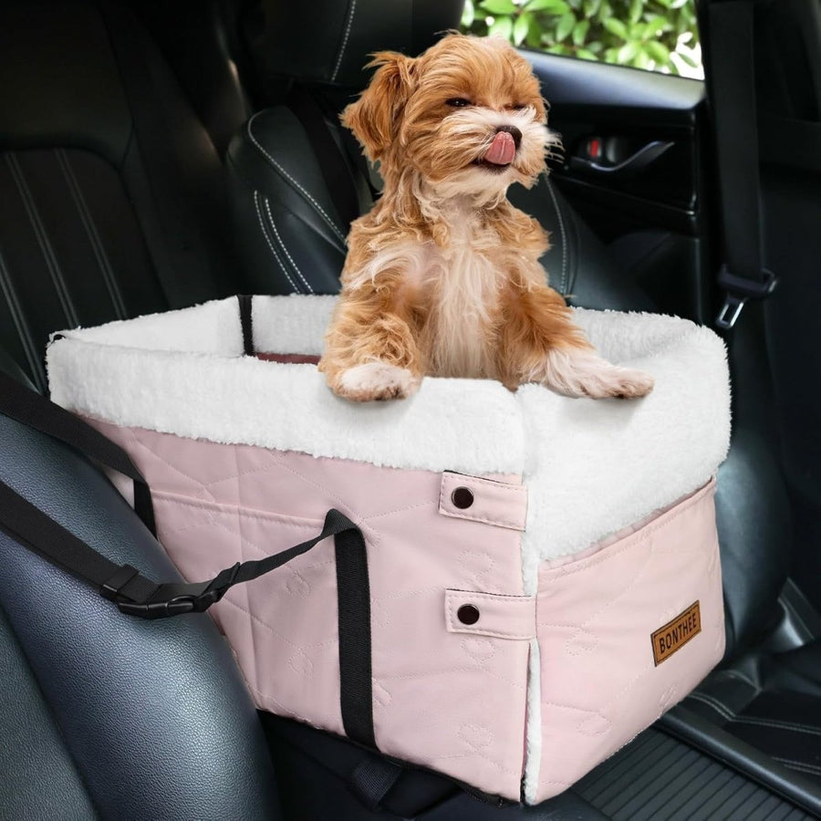 Pink Console Dog Car Seat Small Pet Booster PU Leather Travel Carrier - Kwikley
