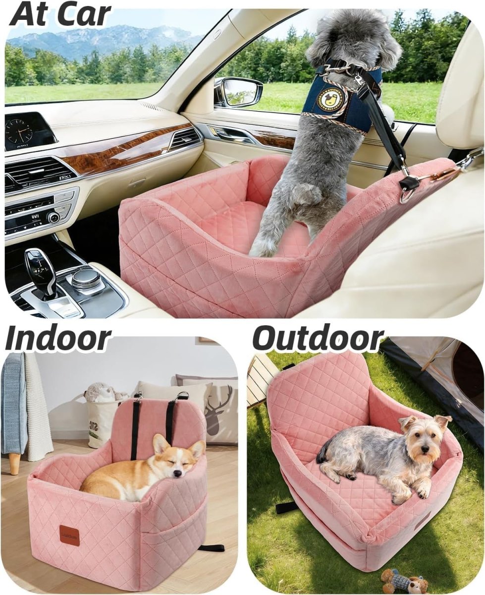 Pink Dog Booster Car Seat Elevated Pet Travel Bed Washable 35lb - Kwikley
