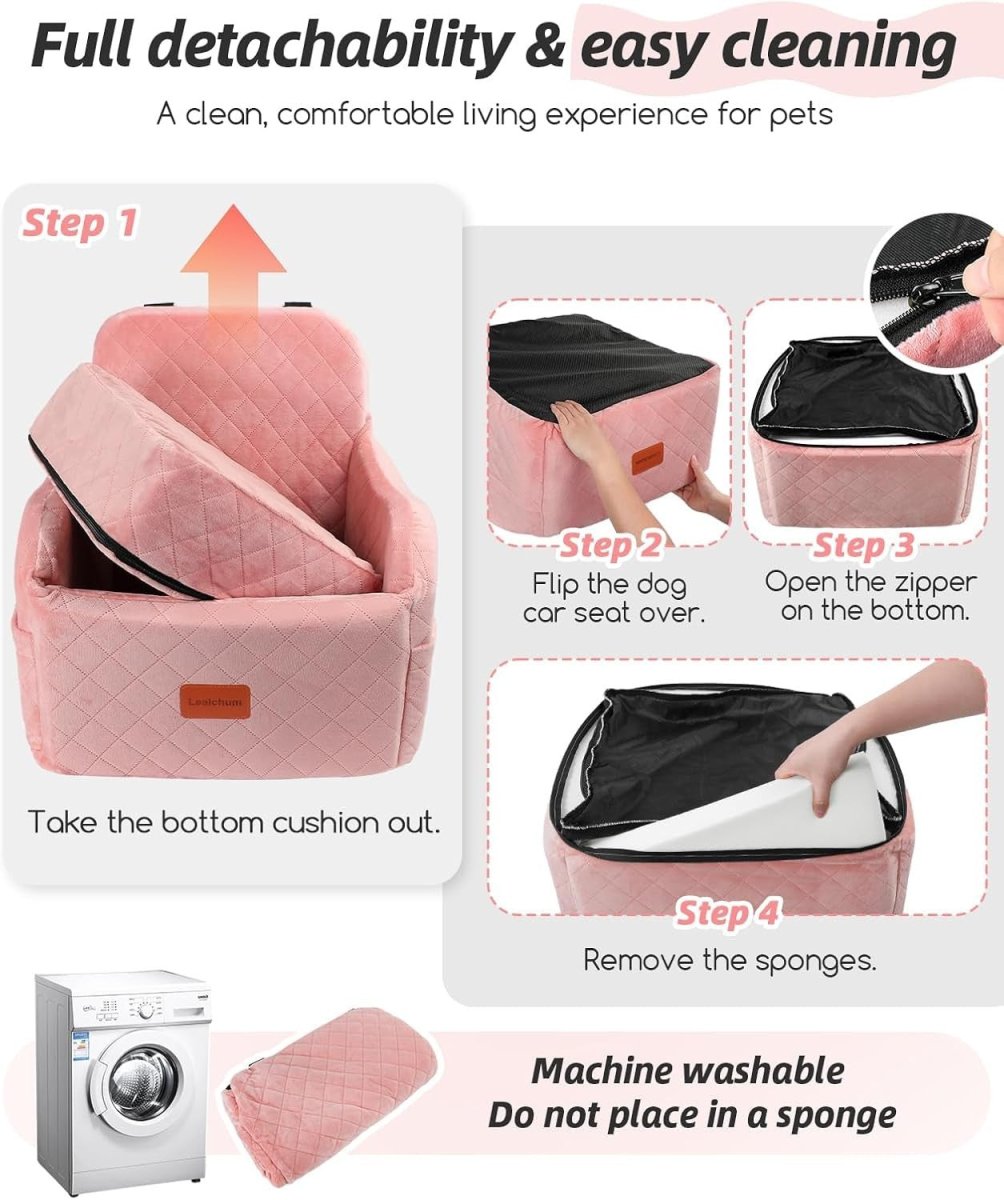 Pink Dog Booster Car Seat Elevated Pet Travel Bed Washable 35lb - Kwikley
