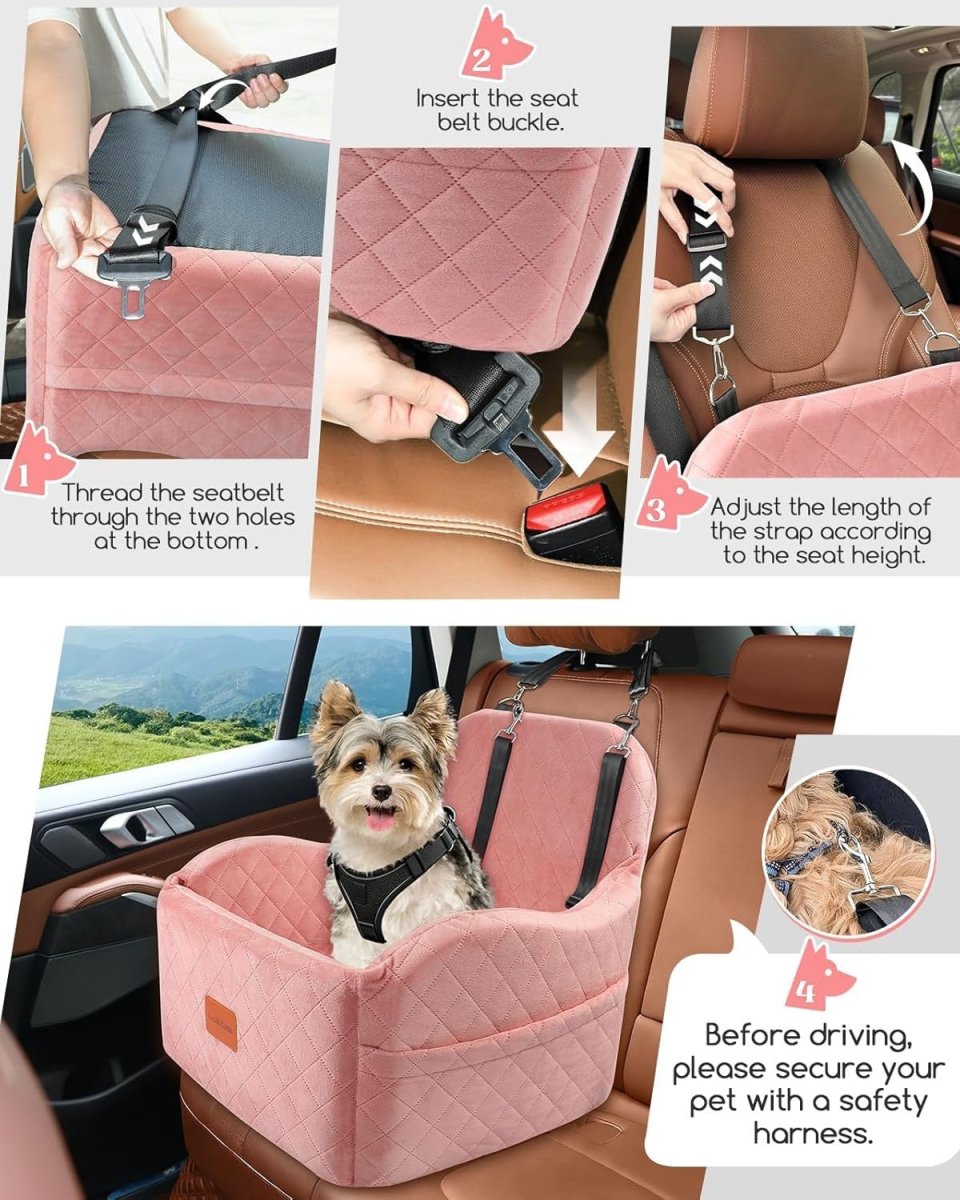 Pink Dog Booster Car Seat Elevated Pet Travel Bed Washable 35lb - Kwikley