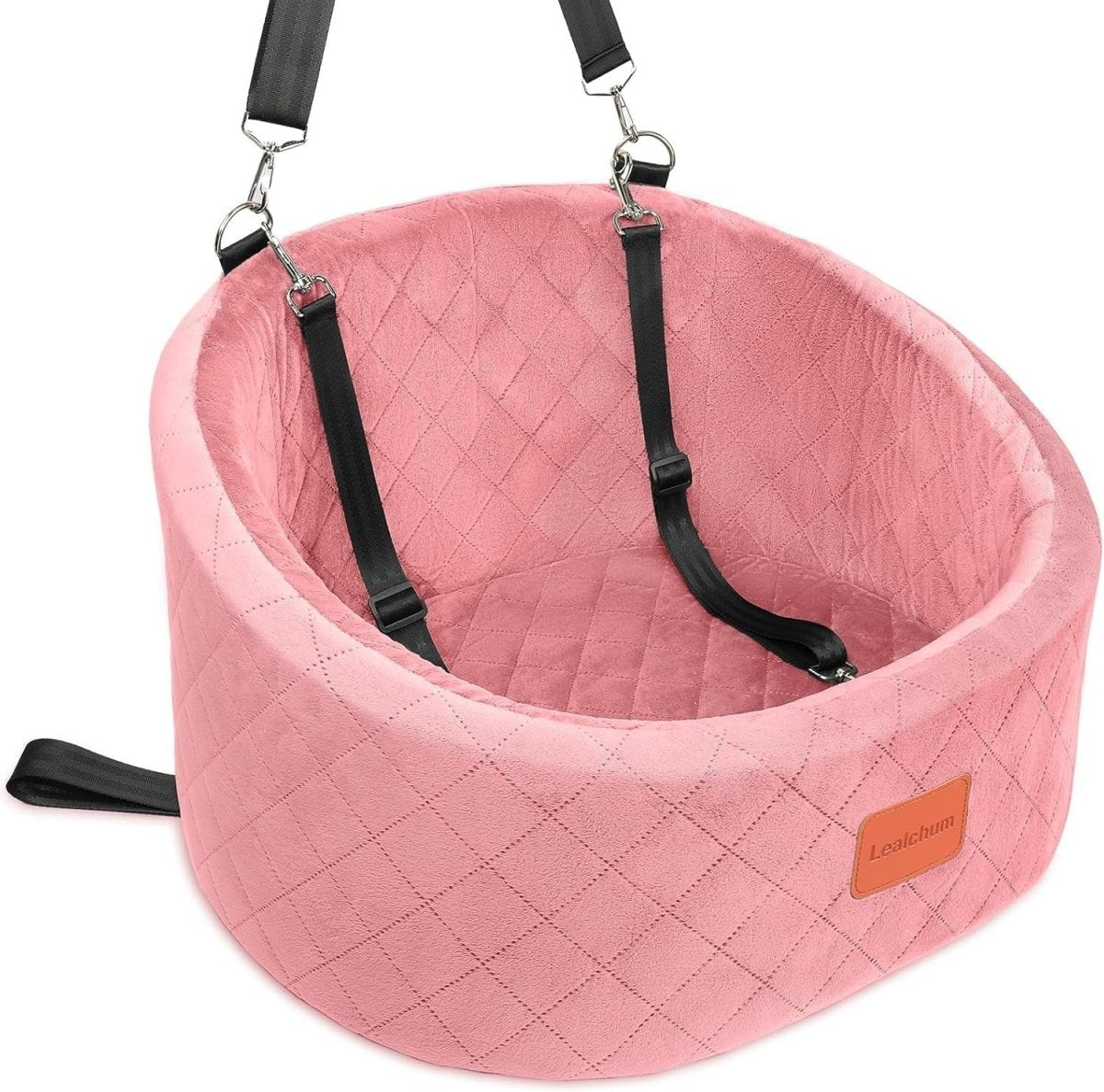 Pink Dog Car Seat Bed Memory Foam Booster Travel Carrier w 2 Leashes - Kwikley