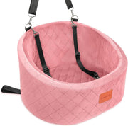 Pink Dog Car Seat Bed Memory Foam Booster Travel Carrier w 2 Leashes - Kwikley