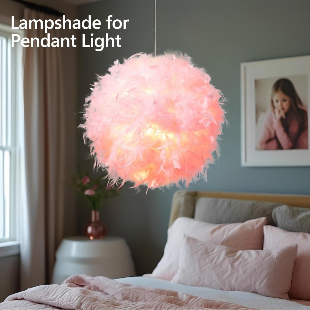 Pink Feather Lampshade 50cm Ceiling Pendant Floor Table Light Shade - Kwikley