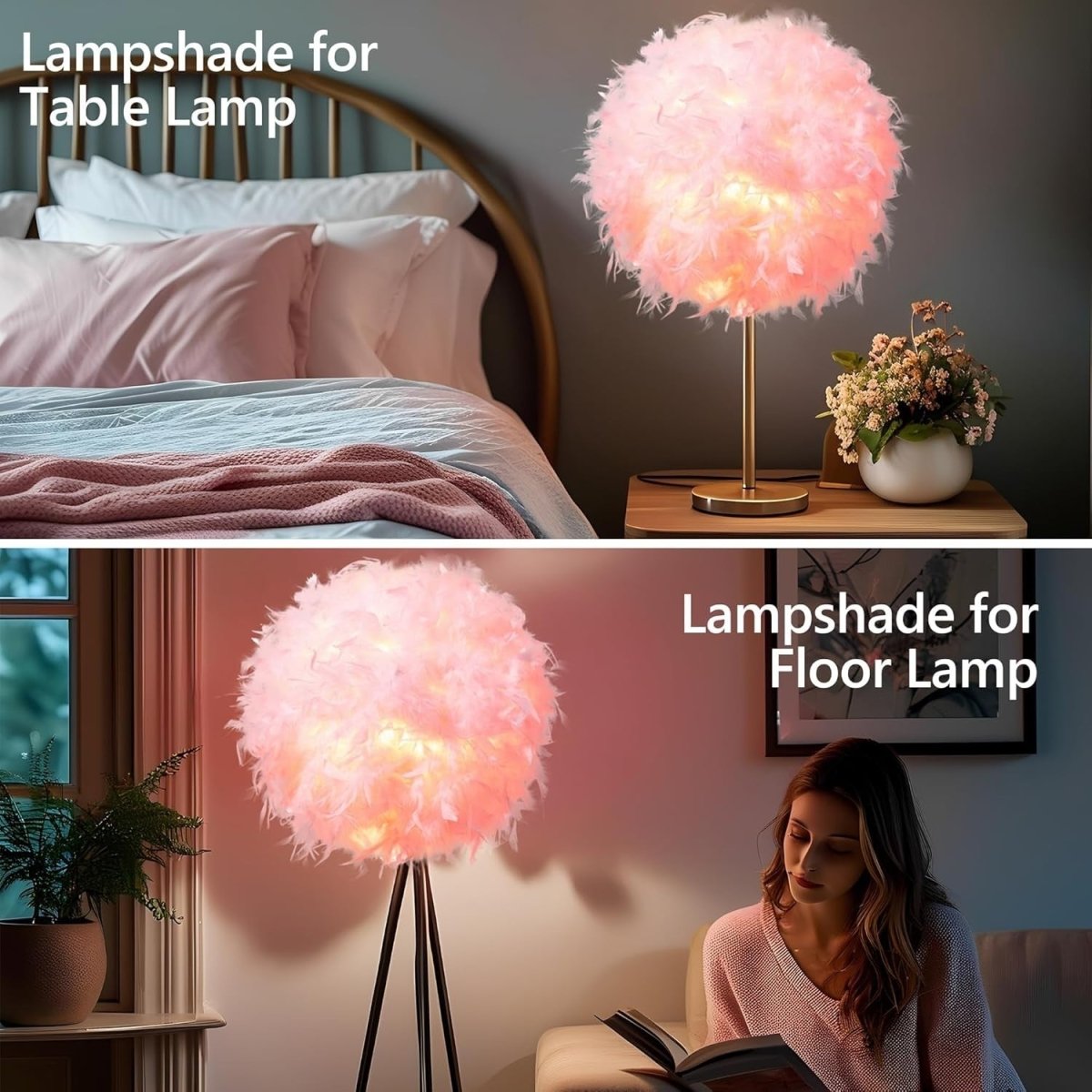 Pink Feather Lampshade 50cm Ceiling Pendant Floor Table Light Shade - Kwikley
