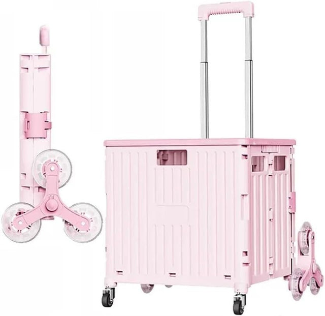Pink Foldable 8-Wheel Stair Climber Cart Lightweight Portable Rolling Trolley