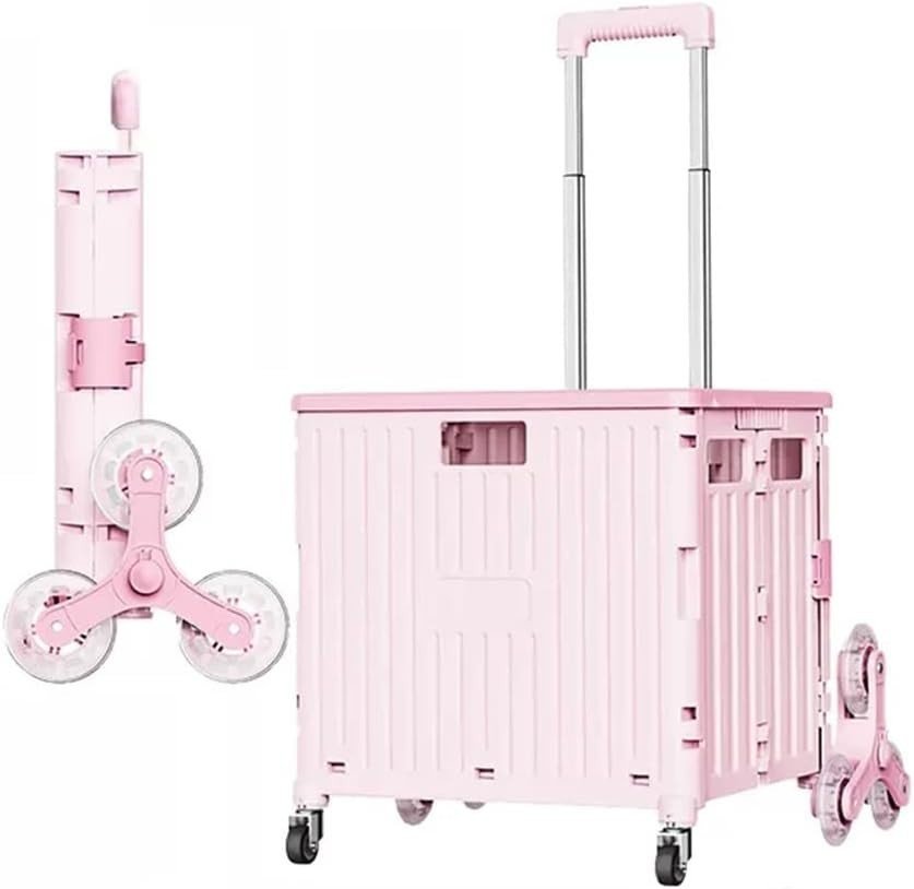 Pink Foldable 8 - Wheel Stair Climber Cart Lightweight Portable Rolling Trolley - Kwikley