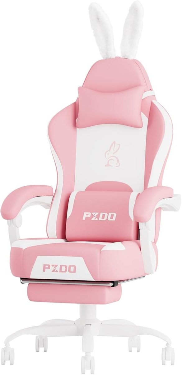 Pink Gaming Chair with Footrest Reclining Ergonomic High Back - Kwikley
