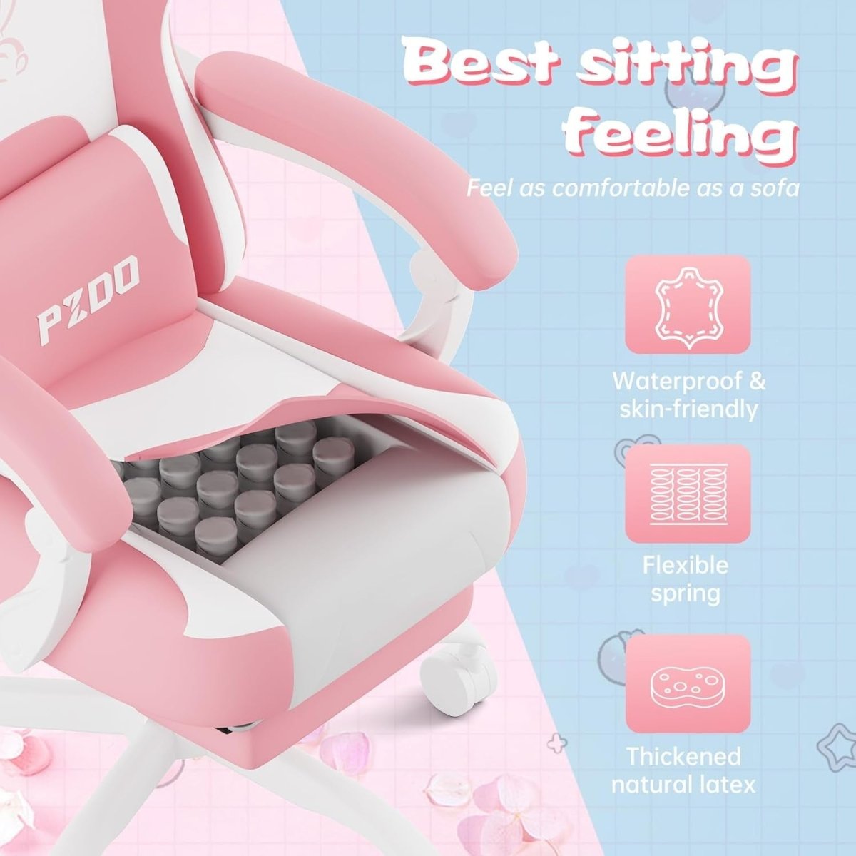 Pink Gaming Chair with Footrest Reclining Ergonomic High Back - Kwikley