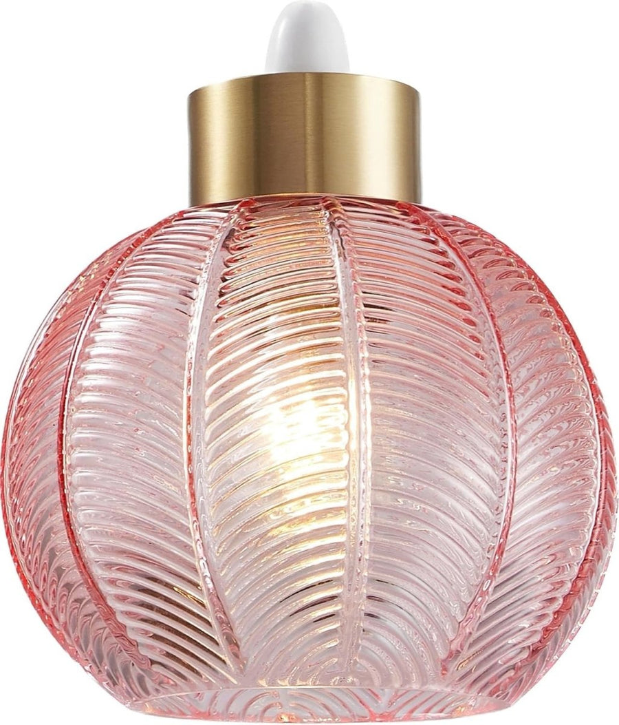 Pink Glass Easy Fit Ceiling Lamp Shade Leaf Pattern 21cm Modern - Kwikley