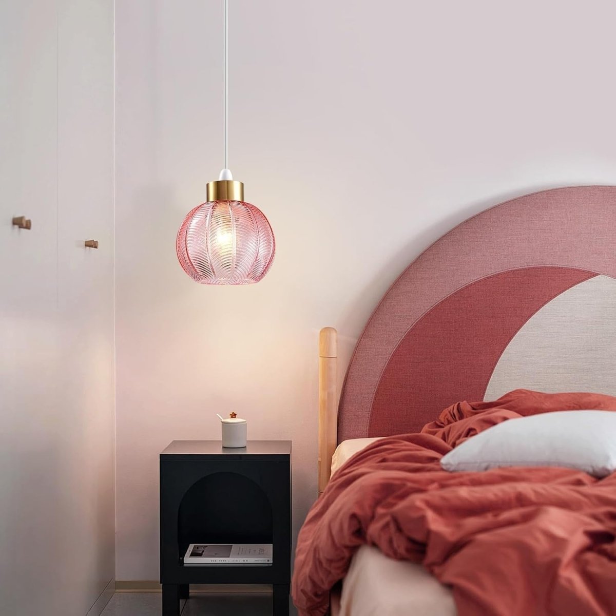 Pink Glass Easy Fit Ceiling Lamp Shade Leaf Pattern 21cm Modern - Kwikley