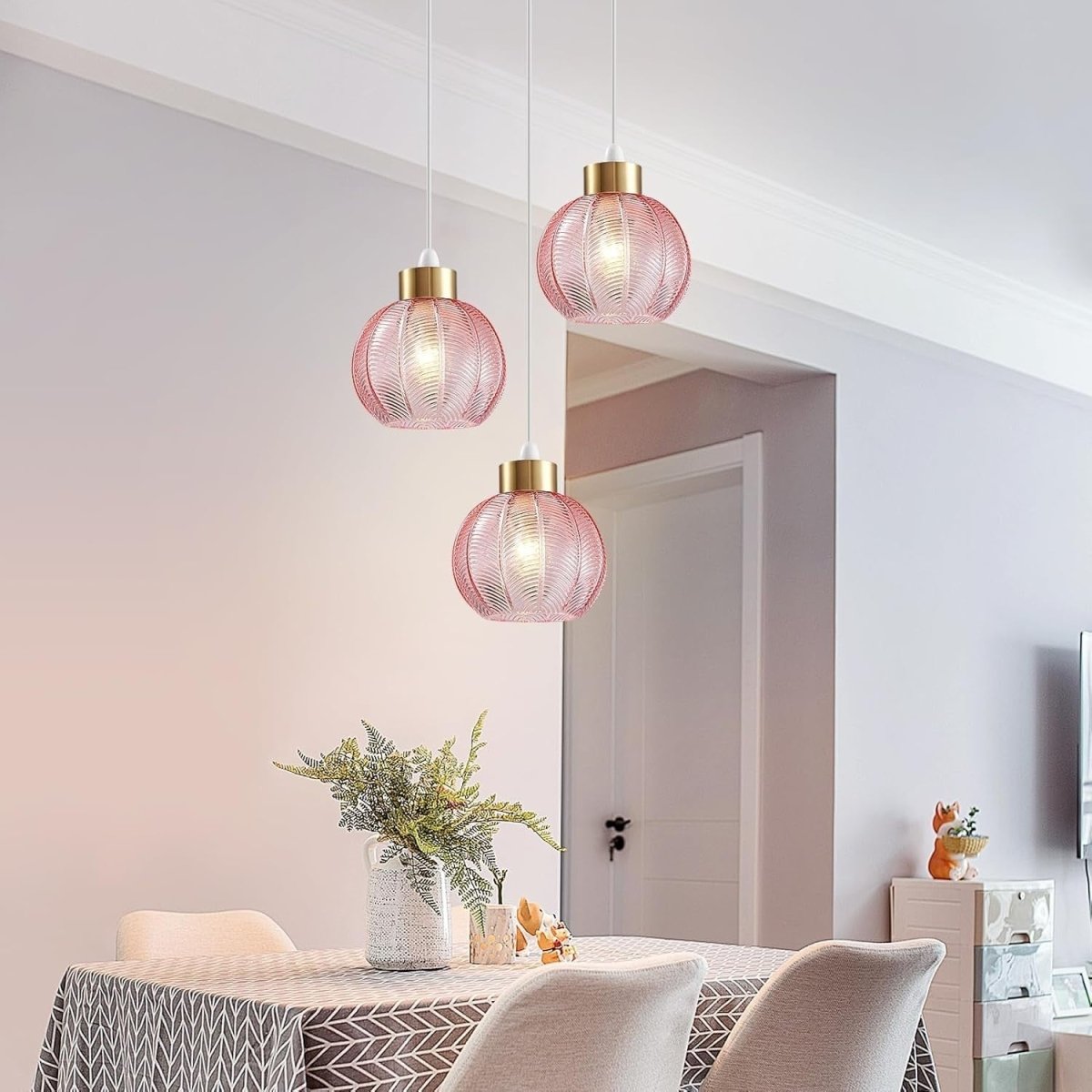 Pink Glass Easy Fit Ceiling Lamp Shade Leaf Pattern 21cm Modern - Kwikley