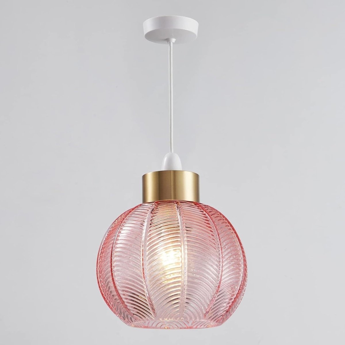 Pink Glass Easy Fit Ceiling Lamp Shade Leaf Pattern 21cm Modern - Kwikley