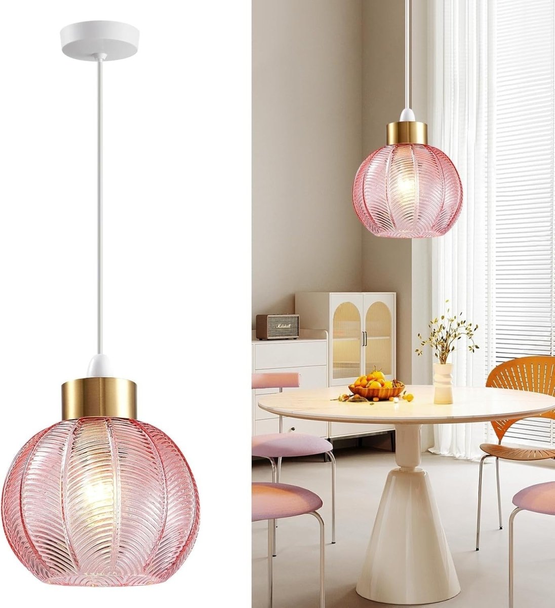 Pink Glass Easy Fit Ceiling Lamp Shade Leaf Pattern 21cm Modern - Kwikley