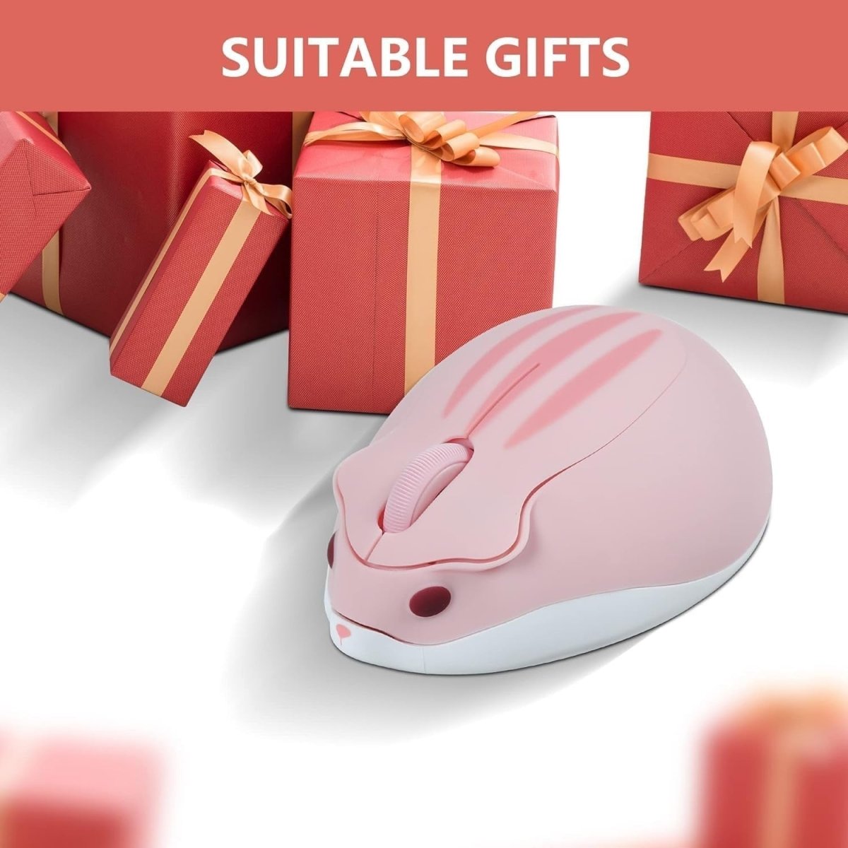 Pink Hamster Wireless Mouse Silent 1200DPI Cute USB Laptop PC - Kwikley
