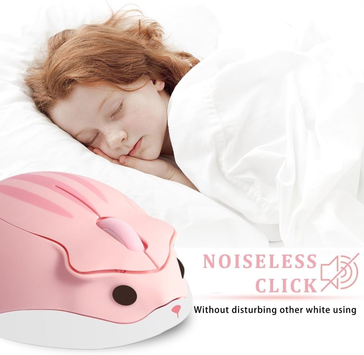 Pink Hamster Wireless Mouse Silent 1200DPI Cute USB Laptop PC - Kwikley