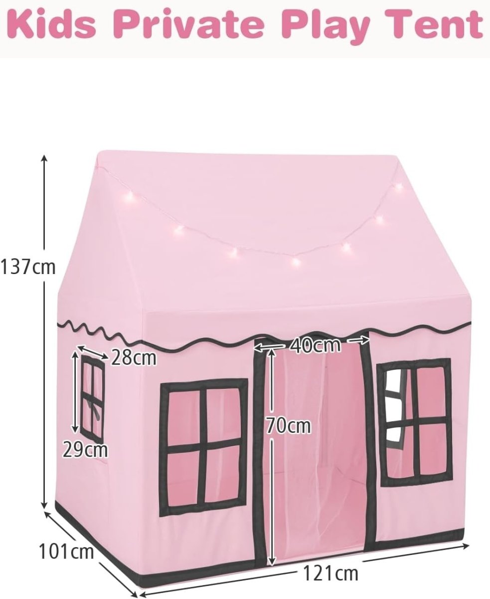 Pink Kids Indoor Castle Play Tent With Lights & Washable Mat - Kwikley
