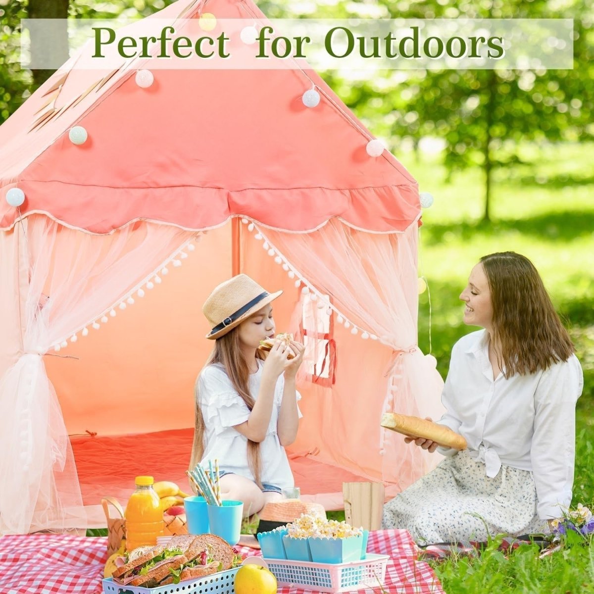 Pink Kids Indoor Play Tent with Star Lights Padded Mat Cozy Hideaway - Kwikley