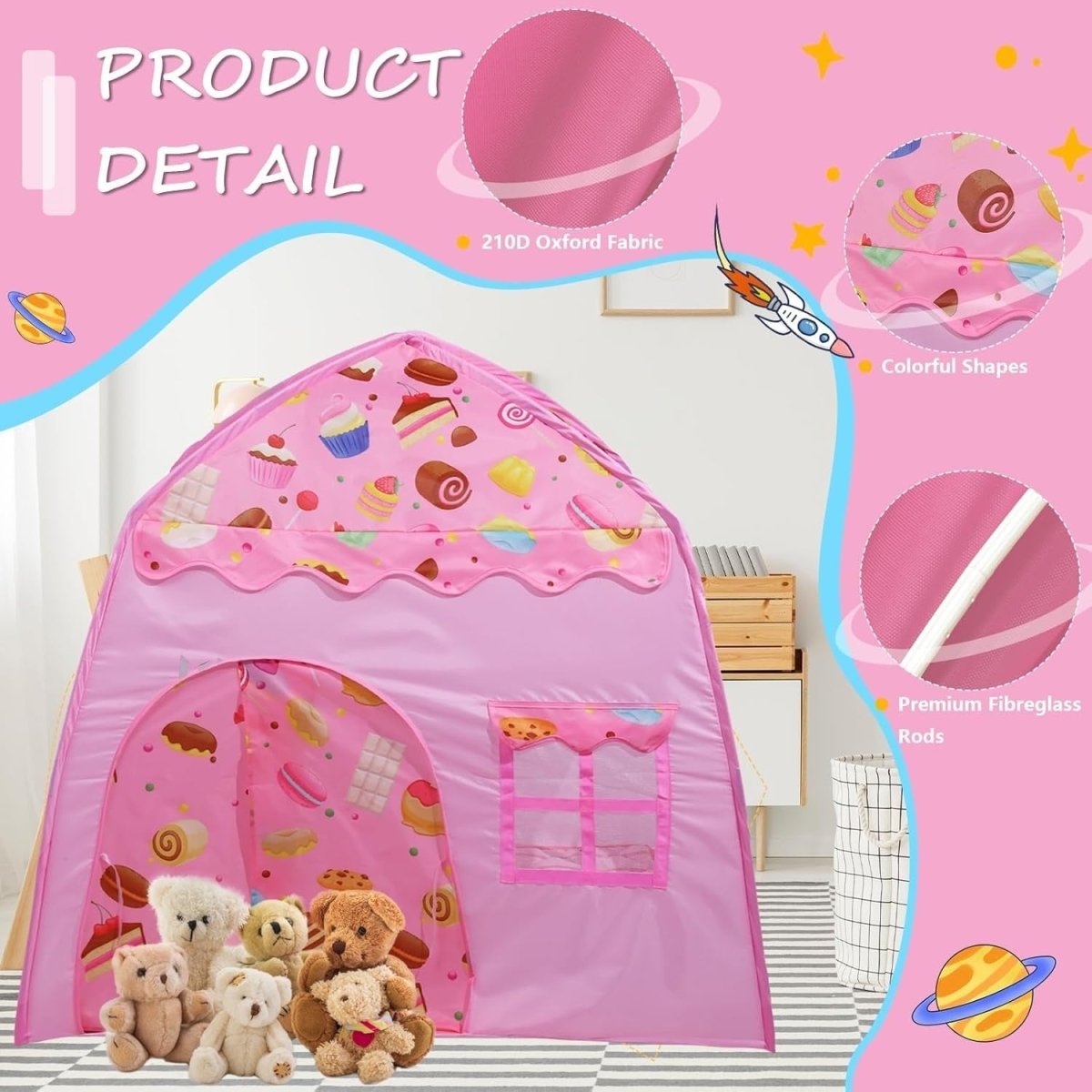 Pink Kids Pop Up Play Tent Dome Castle Indoor Outdoor Easy Setup - Kwikley