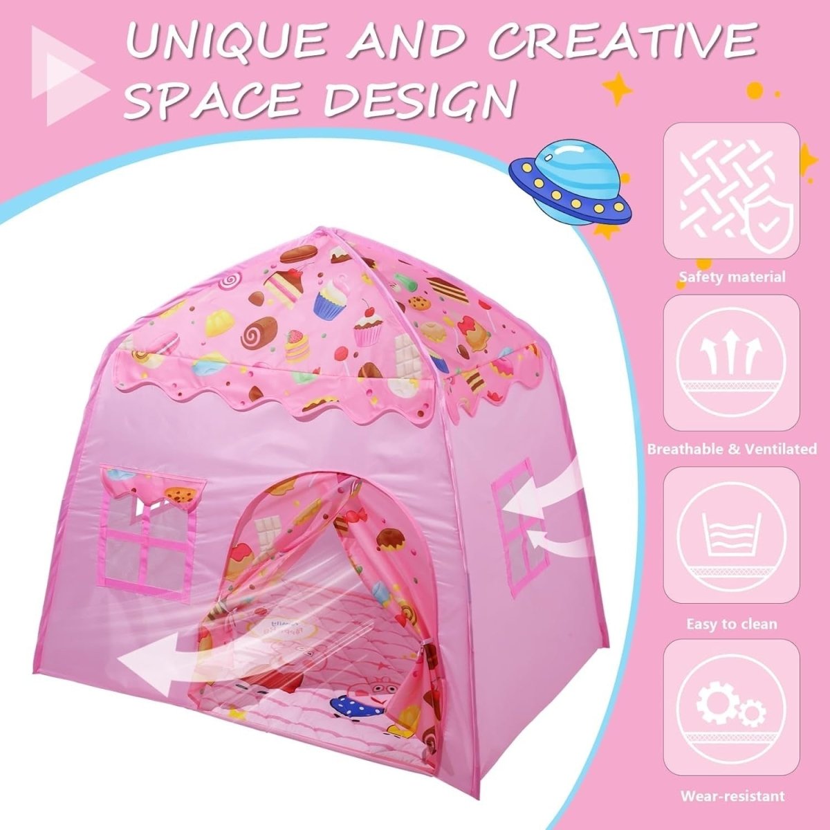 Pink Kids Pop Up Play Tent Dome Castle Indoor Outdoor Easy Setup - Kwikley