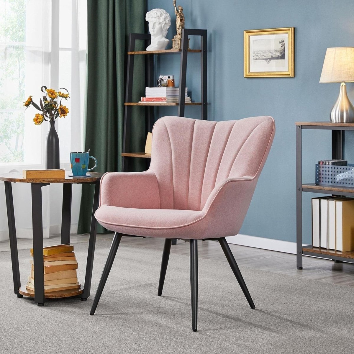 Pink Linen Tub Chair Modern High - Back Vanity Armchair for Bedroom & Living Room - Kwikley