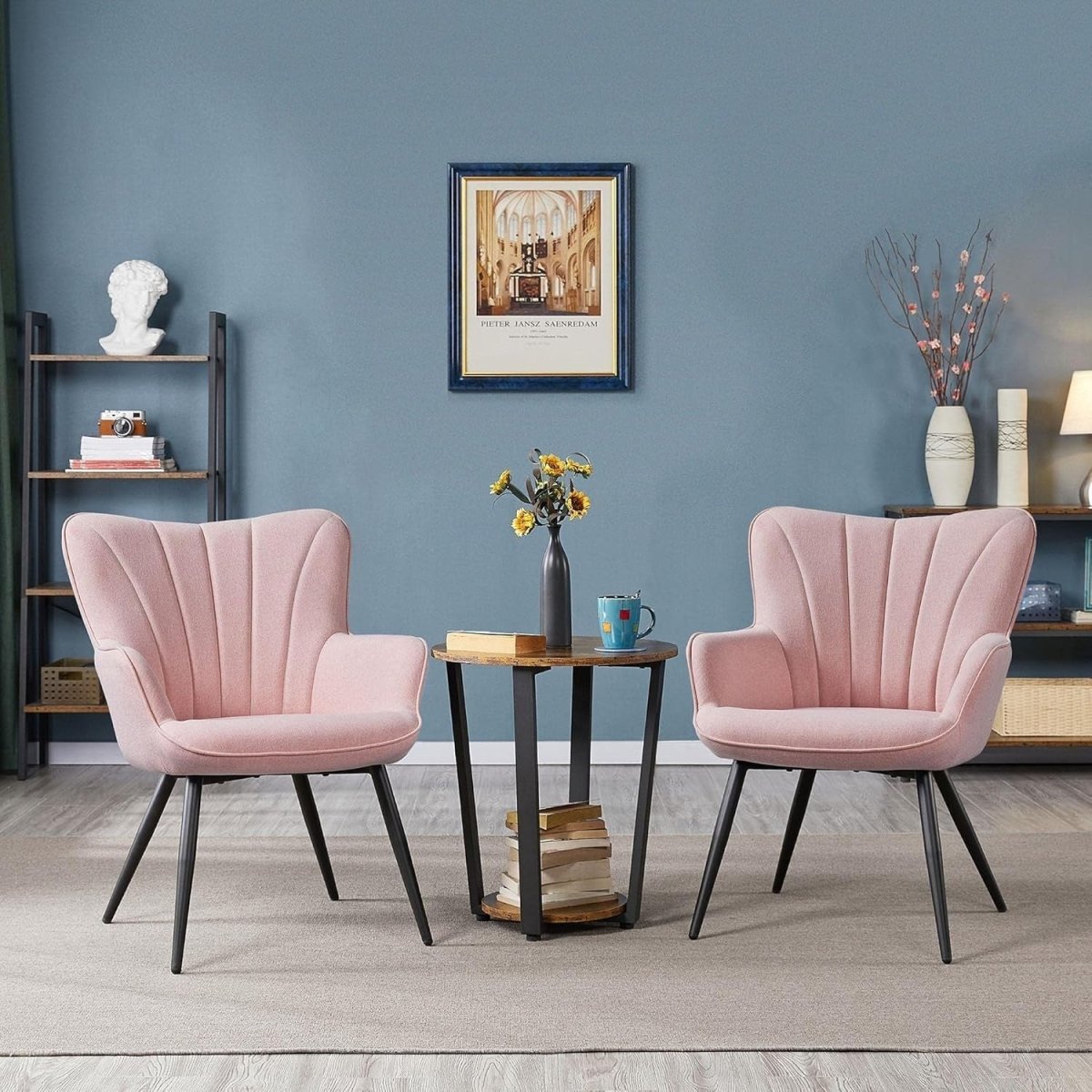 Pink Linen Tub Chair Modern High - Back Vanity Armchair for Bedroom & Living Room - Kwikley