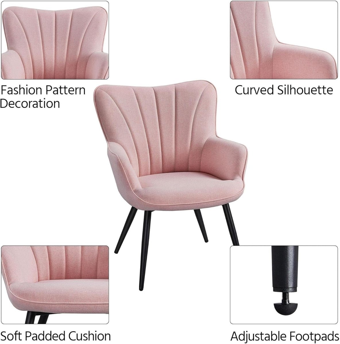 Pink Linen Tub Chair Modern High - Back Vanity Armchair for Bedroom & Living Room - Kwikley