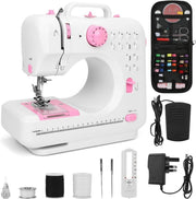 Pink Mini Sewing Machine 12 Stitch Foot Pedal UK Plug Beginner - Kwikley