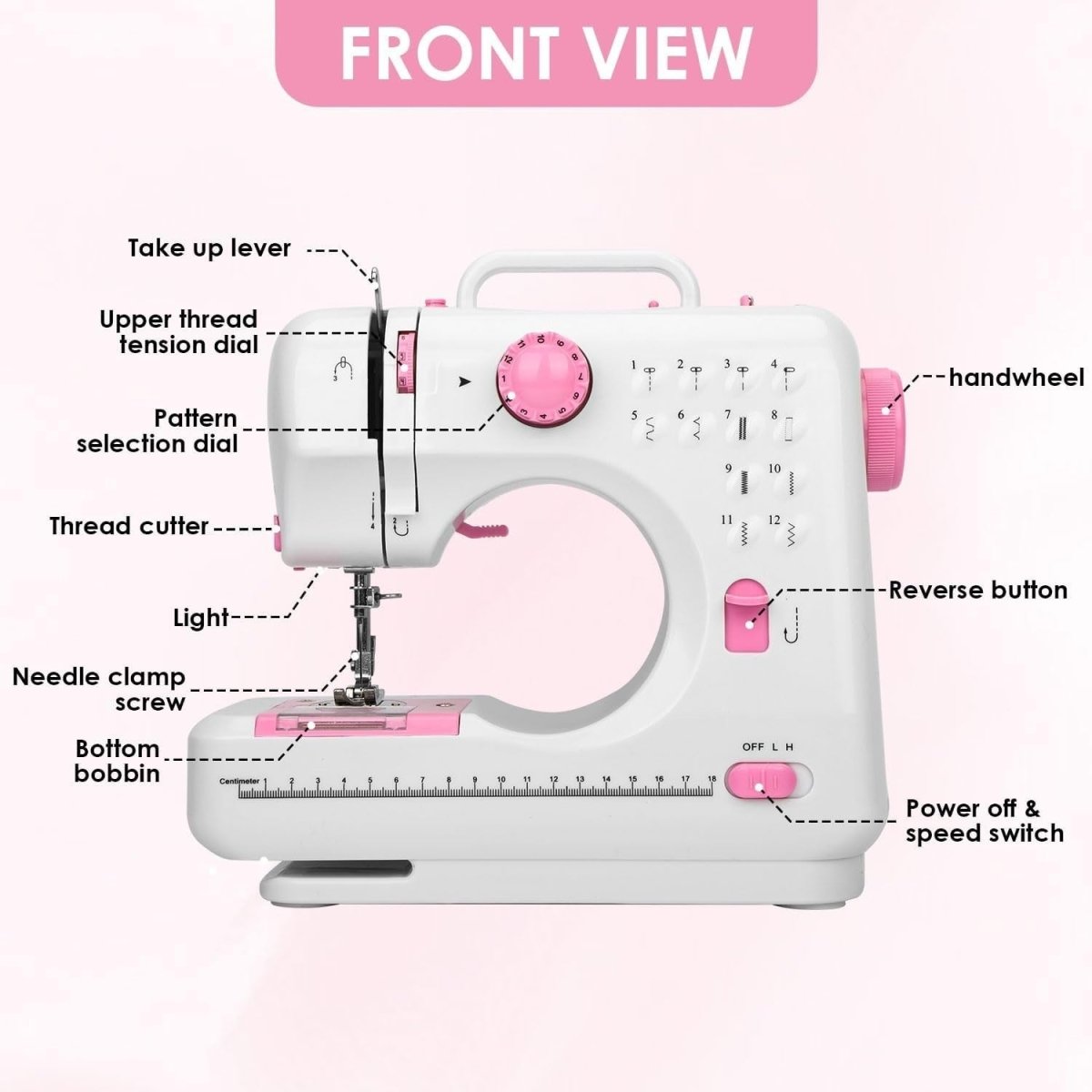 Pink Mini Sewing Machine 12 Stitch Foot Pedal UK Plug Beginner - Kwikley