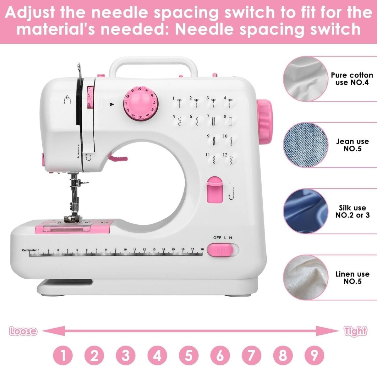 Pink Mini Sewing Machine 12 Stitch Foot Pedal UK Plug Beginner - Kwikley