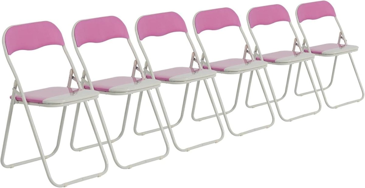 Pink Padded Folding Chairs Set of 6 – Foldable Metal Frame Desk Chair - Kwikley