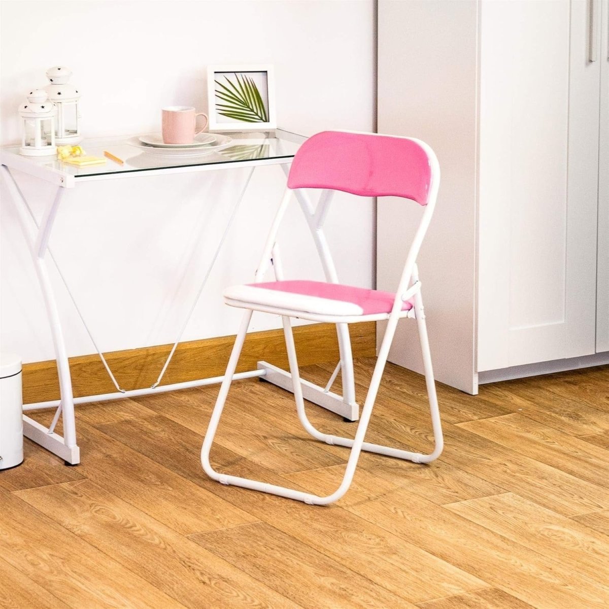 Pink Padded Folding Chairs Set of 6 – Foldable Metal Frame Desk Chair - Kwikley