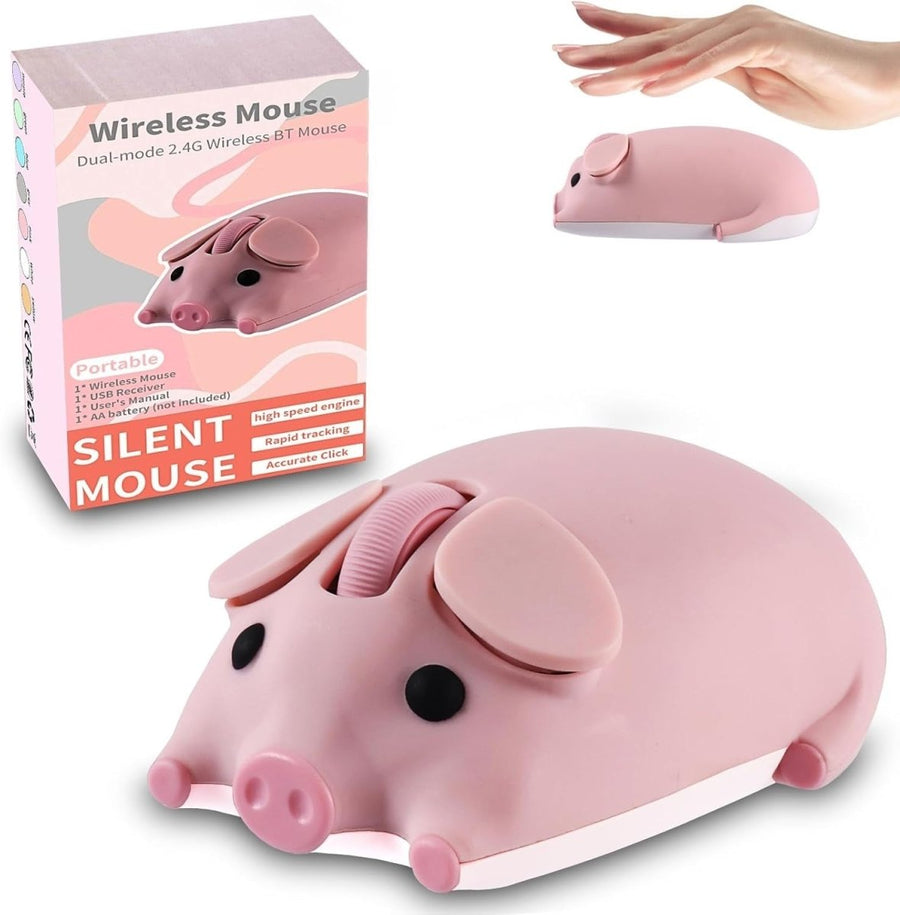Pink Pig Wireless Mouse Bluetooth 5.1 2.4G Silent 1200DPI - Kwikley