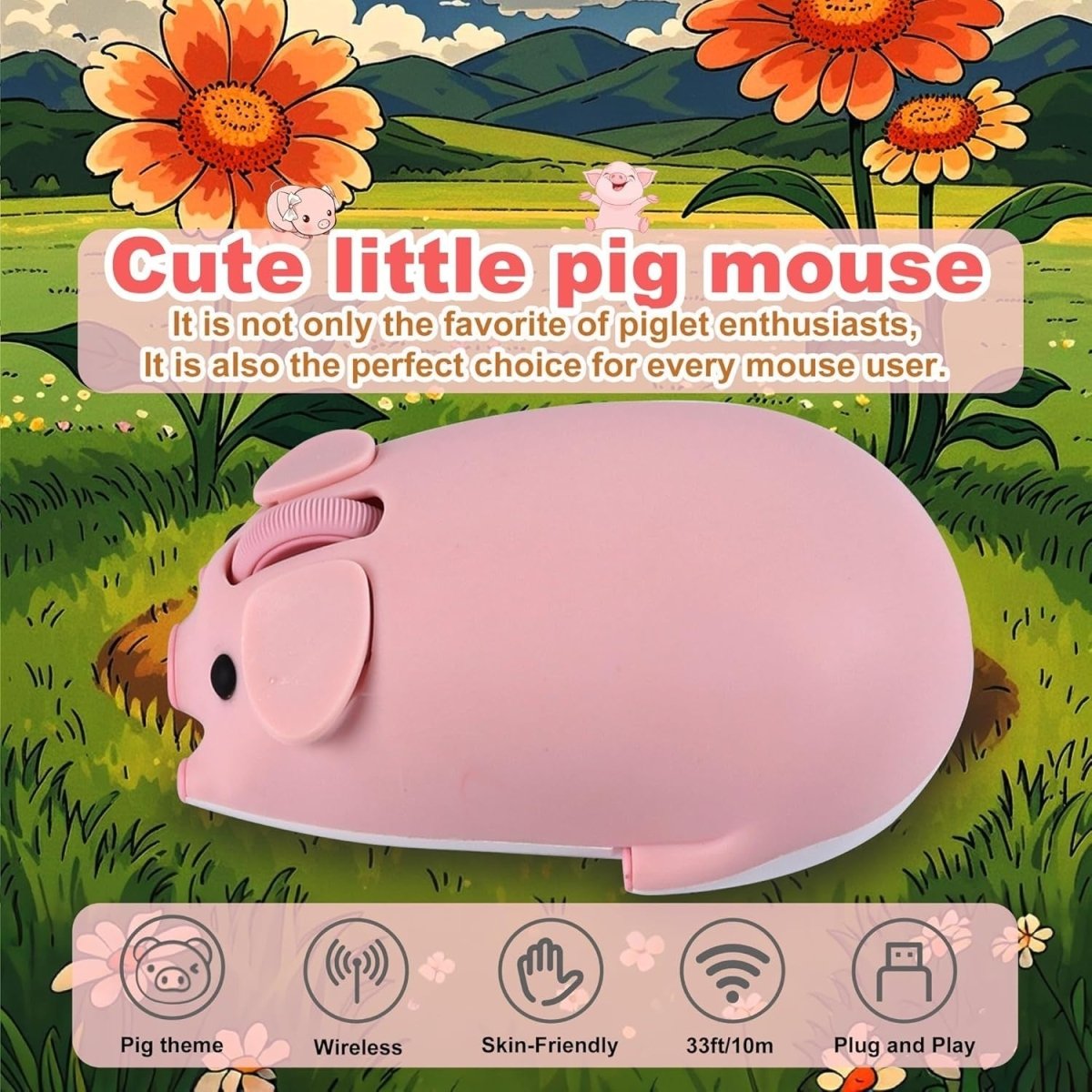 Pink Pig Wireless Mouse Bluetooth 5.1 2.4G Silent 1200DPI - Kwikley