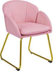 Pink PU Leather Vanity Accent Chair Gold Metal Legs Modern Tub Seat - Kwikley
