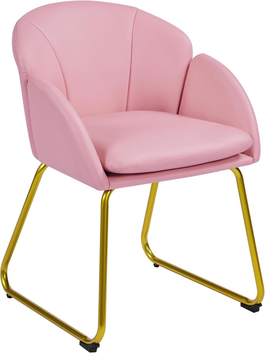 Pink PU Leather Vanity Accent Chair Gold Metal Legs Modern Tub Seat - Kwikley