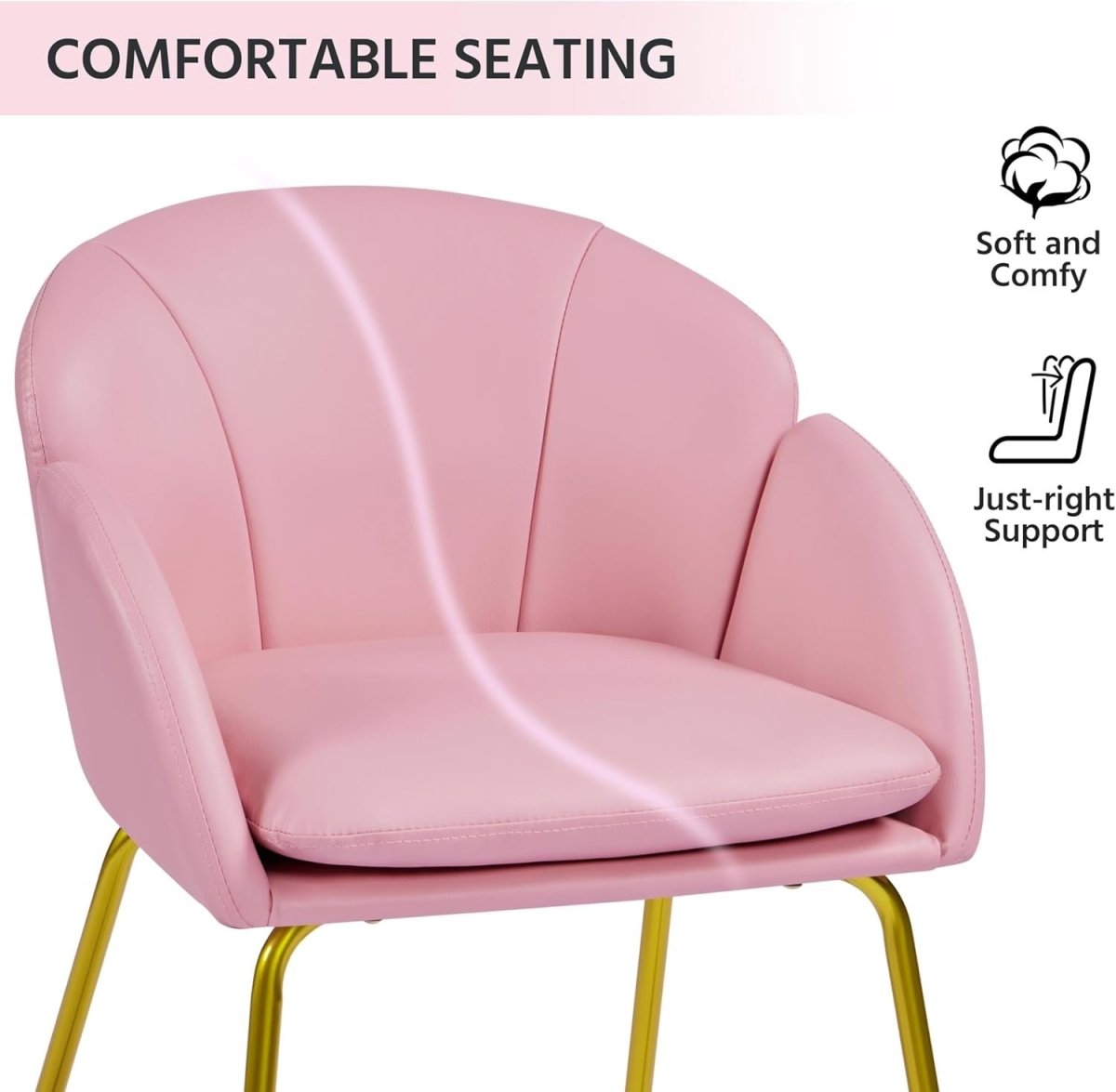 Pink PU Leather Vanity Accent Chair Gold Metal Legs Modern Tub Seat - Kwikley