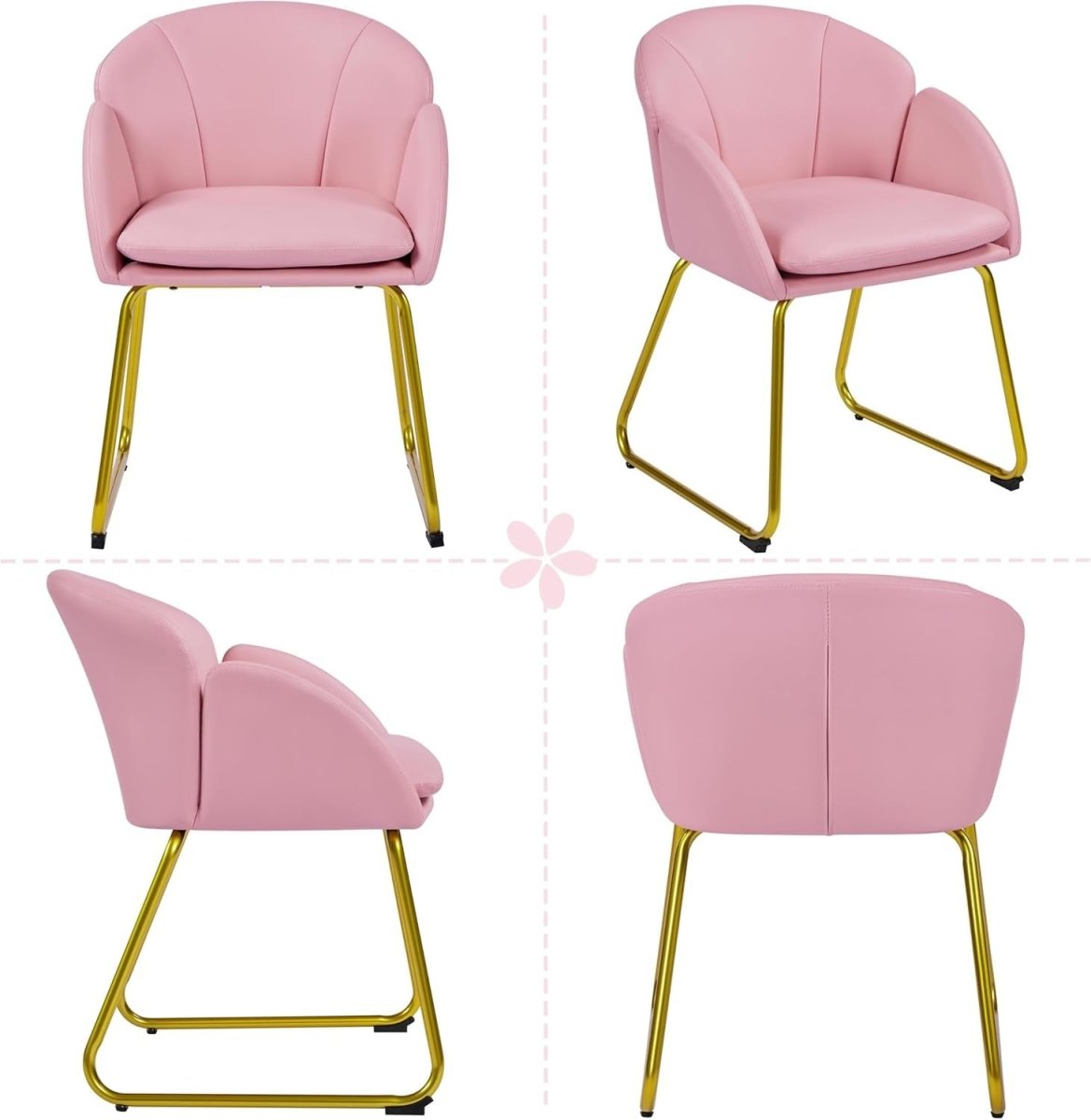 Pink PU Leather Vanity Accent Chair Gold Metal Legs Modern Tub Seat - Kwikley