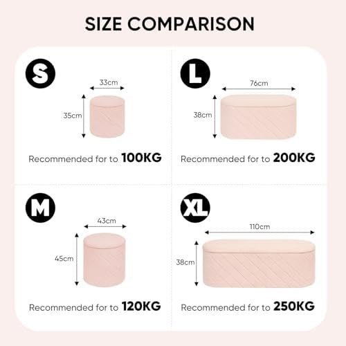Pink Round Storage Ottoman Footstool 3 - in - 1 Seat with Lid 33x33x35cm - Kwikley