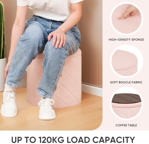 Pink Round Storage Ottoman Footstool 3 - in - 1 Seat with Lid 33x33x35cm - Kwikley