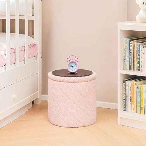 Pink Round Storage Ottoman Footstool 3 - in - 1 Seat with Lid 33x33x35cm - Kwikley