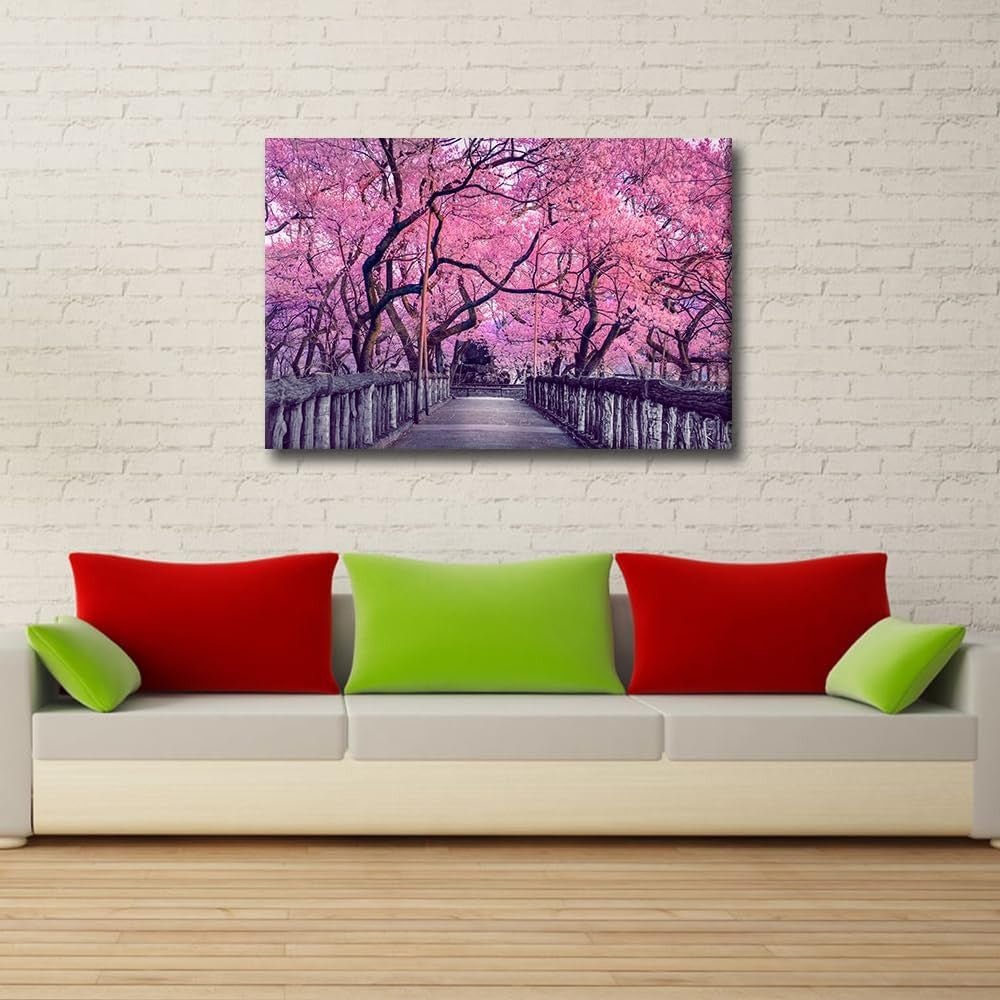Pink Sakura Canvas Wall Art Japanese Cherry Blossom 90x60cm - Kwikley