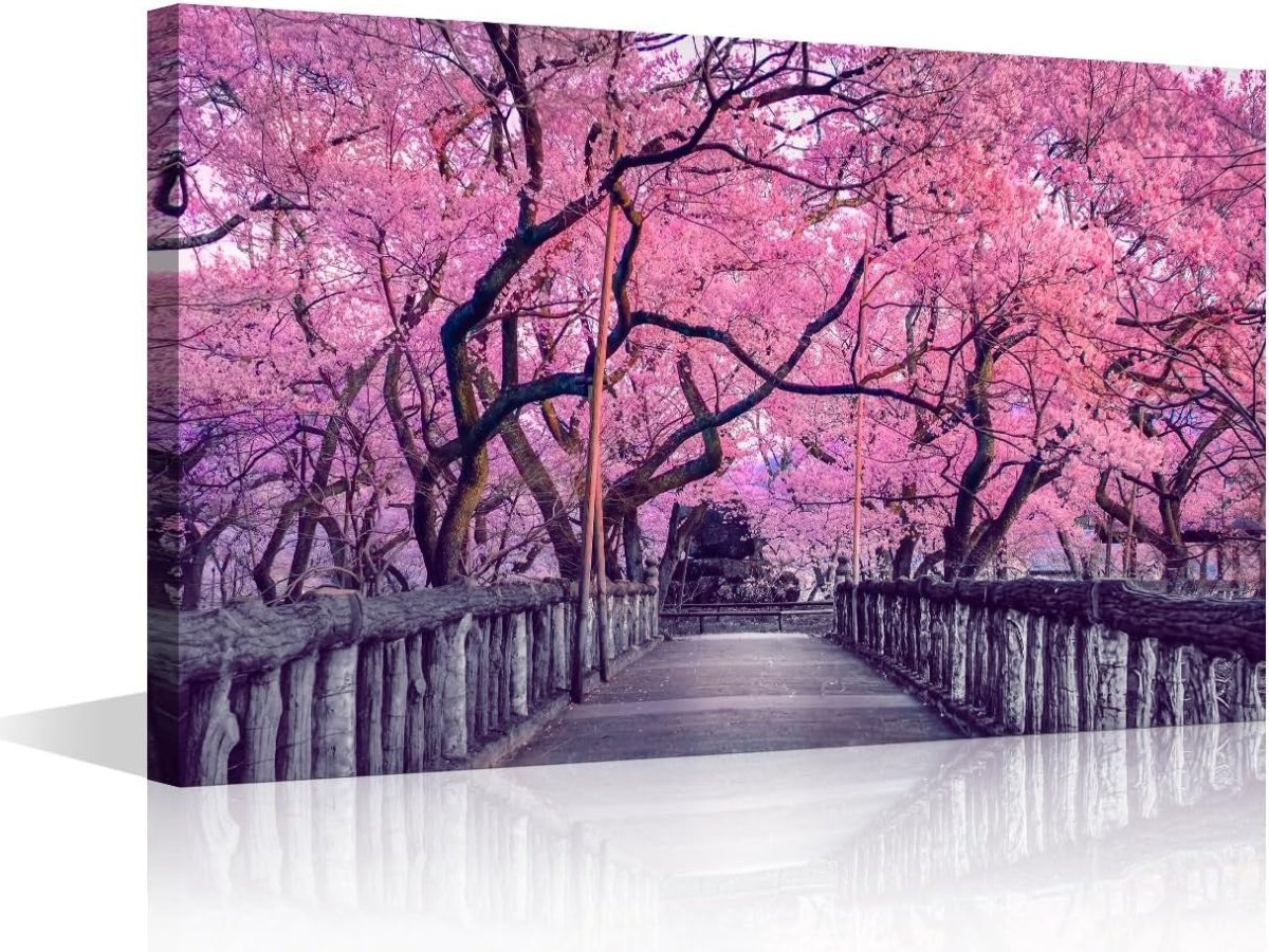 Pink Sakura Canvas Wall Art Japanese Cherry Blossom 90x60cm - Kwikley