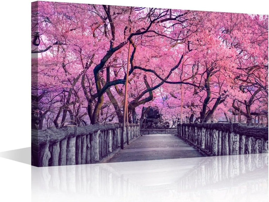 Pink Sakura Canvas Wall Art Japanese Cherry Blossom 90x60cm - Kwikley