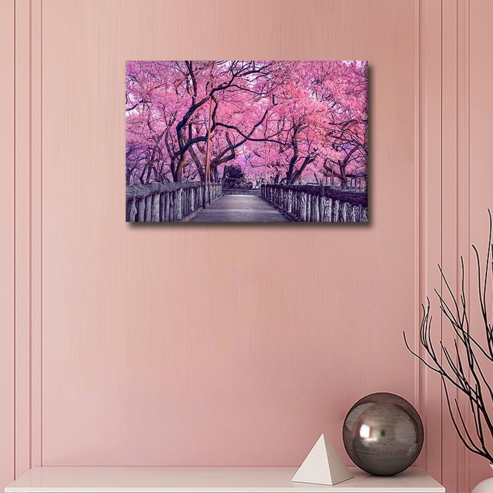 Pink Sakura Canvas Wall Art Japanese Cherry Blossom 90x60cm - Kwikley