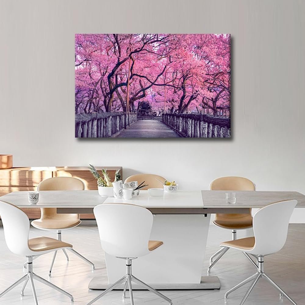 Pink Sakura Canvas Wall Art Japanese Cherry Blossom 90x60cm - Kwikley