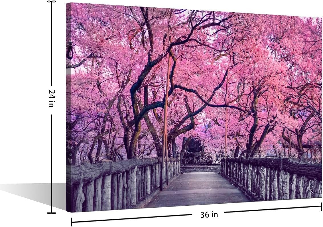 Pink Sakura Canvas Wall Art Japanese Cherry Blossom 90x60cm - Kwikley