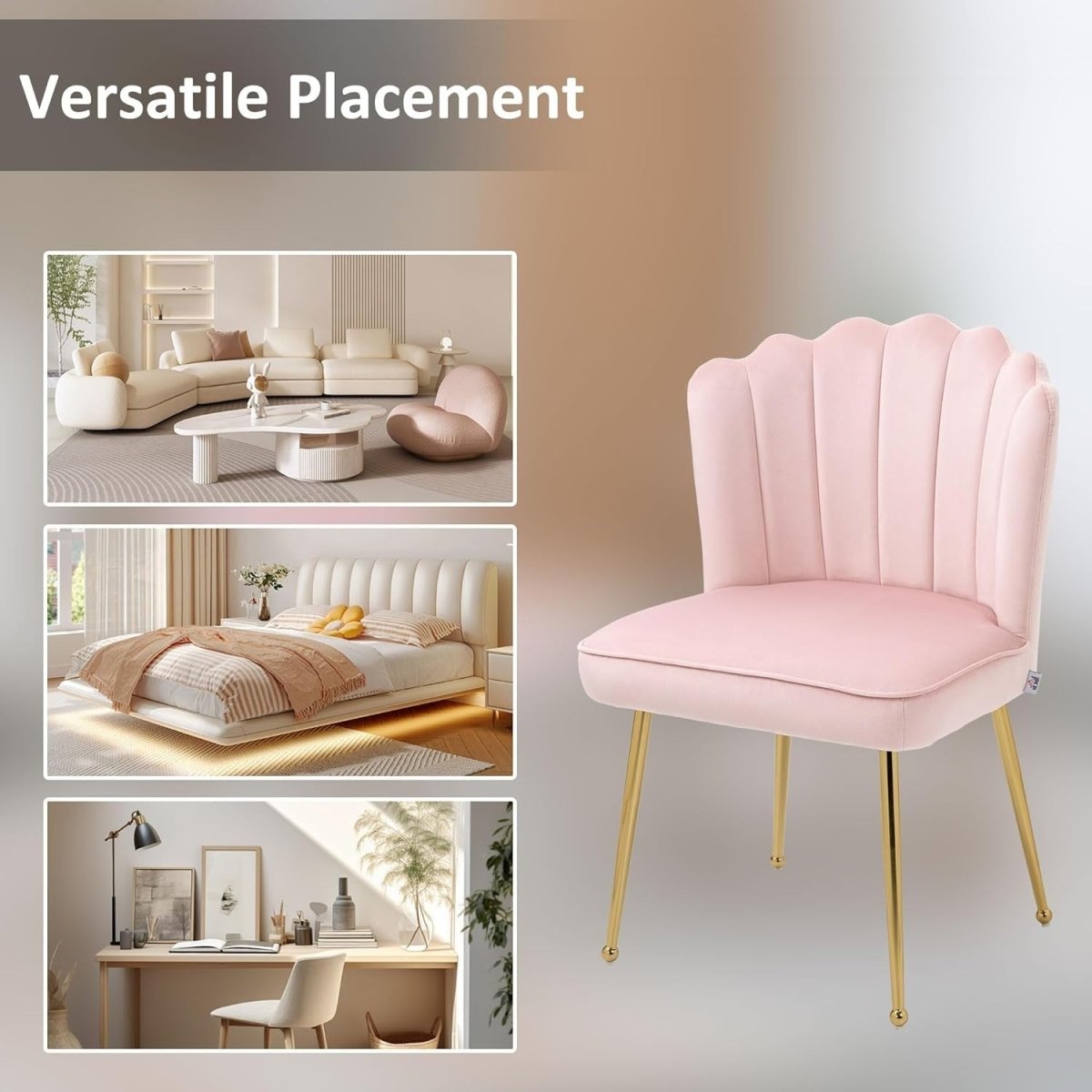 Pink Shell Velvet Accent Chair Gold Metal Legs Modern Vanity Bedroom Seat - Kwikley